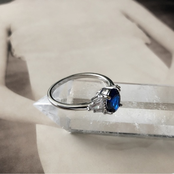 NEW Solid Sterling Silver Lab Blue Sapphire Ring - Picture 3 of 6